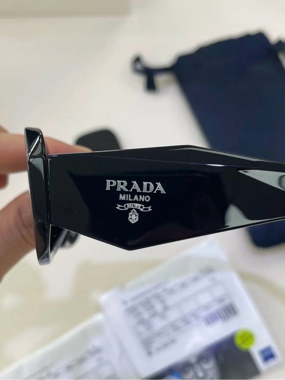 Prada Black High-Gloss Rectangular Logo Sunglasses - Picture 3 of 6